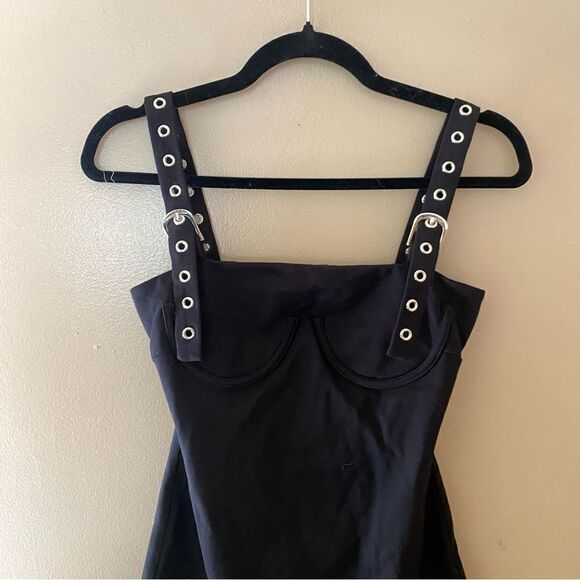H:ours Amya black mini dress buckle straps bustier style body con Revolve Sz S - Picture 7 of 10